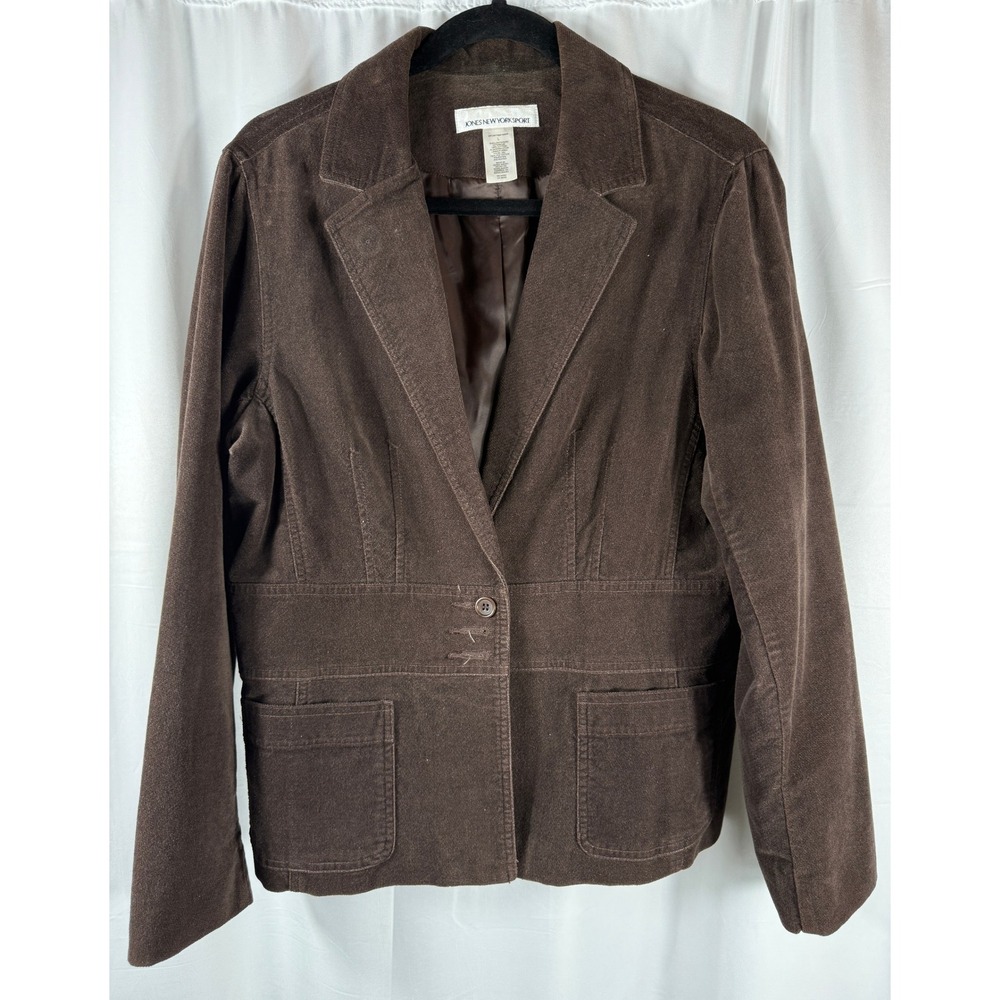 Jones‎ New York Sport Brown Corduroy Blazer Jacket Womens L Career